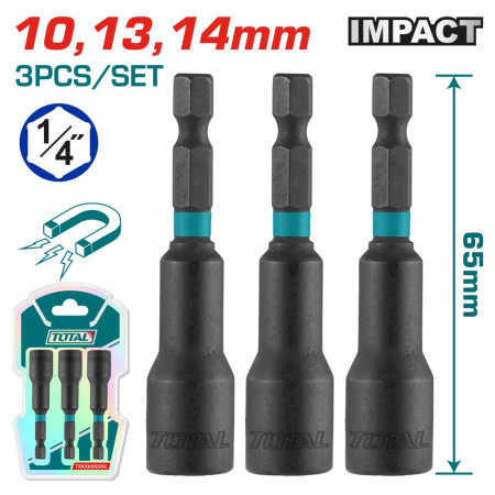 Комплект ударни магнитни вложки TOTAL, 1/4", 3 броя