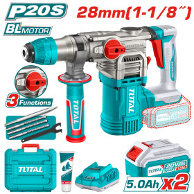 Акумулаторен безчетков перфоратор TOTAL INDUSTRIAL, SDS+, 4.5 J, 20 V, 2 x 5 Ah