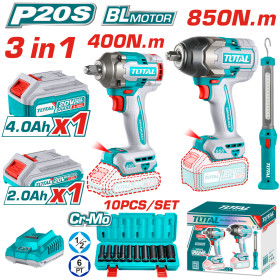 Комплект акумулаторни инструменти TOTAL TOSLI241195E, 20 V, 2/4 Ah