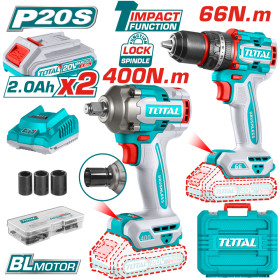 Комплект акумулаторни ударни винтоверт и гайковерт TOTAL, 20 V, 2 x 2 Ah