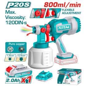 Акумулаторен пистолет за боядисване TOTAL, 20 V, 1 L, 1 x 2 Ah