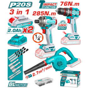 Комплект акумулаторни инструменти TOTAL TOSLI250182E, 20 V, 2 x 2 Ah