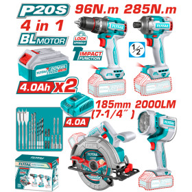 Комплект акумулаторни инструменти TOTAL TOSLI241297E, 20 V, 2 x 4 Ah