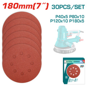 Фибър диск TOTAL, P40 - P180, 8 отвора, Ф 180 мм, 30 броя