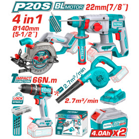Комплект акумулаторни инструменти TOTAL TOSLI250695E, 20 V, 2 x 4 Ah