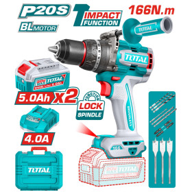 Акумулаторен ударен безчетков винтоверт TOTAL INDUSTRIAL, 20 V, 166 Nm, 2 x 5 Ah