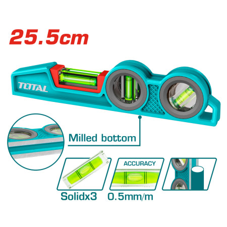 Нивелир с 3 либели TOTAL INDUSTRIAL, HEAVY DUTY, 255 мм