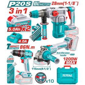 Комплект акумулаторни инструменти TOTAL TOSLI251195E, 20 V, 2 x 5 Ah