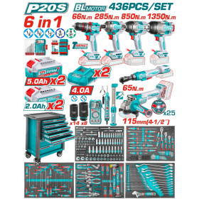 Количка с акумулаторни и ръчни инструменти TOTAL INDUSTRIAL, 436 части