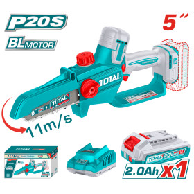 Акумулаторен мини верижен трион TOTAL INDUSTRIAL, 13 cm, 1 x 2 Ah