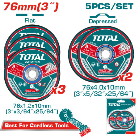 Дискове за рязане и шлайфане на метал TOTAL, Ø 76 mm, 5 броя