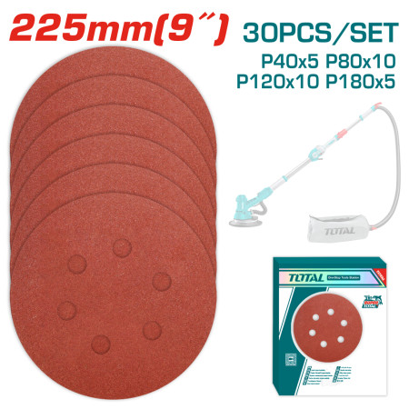 Фибър диск TOTAL, P40 - P180, 6 отвора, Ф 225 мм, 30 броя