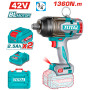 Акумулаторен ударен безчетков гайковерт TOTAL INDUSTRIAL, 3/4", 42 V, 1360 Nm, 2 x 2.5 Ah