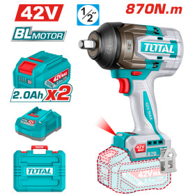 Акумулаторен ударен безчетков гайковерт TOTAL INDUSTRIAL, 1/2", 42 V, 870 Nm, 2 х 2.0 Ah