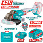Акумулаторен безчетков ъглошлайф TOTAL INDUSTRIAL, 42 V, Ф 230 мм, 2 x 4 Ah