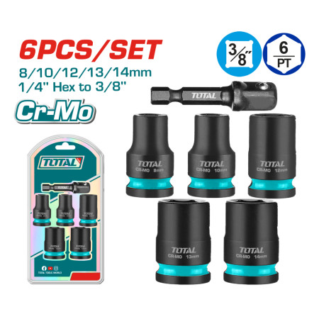 Комплект шестостенни ударни вложки TOTAL INDUSTRIAL, CrMo, 3/8", 6 части