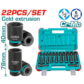 Комплект шестостенни ударни вложки TOTAL INDUSTRIAL, 1/2", 22 части