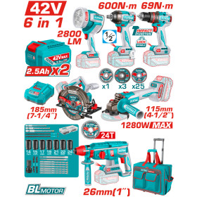 Комлект акумулаторни инструменти TOTAL TOSLI260496E, 42 V, 2 x 2.5 Ah