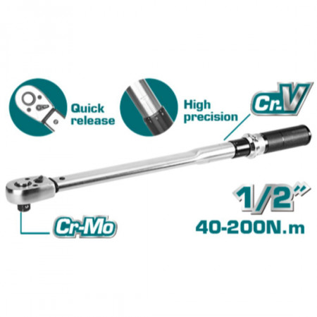 Ключ динамометричен TOTAL INDUSTRIAL, 1/2", 40 - 200 Nm