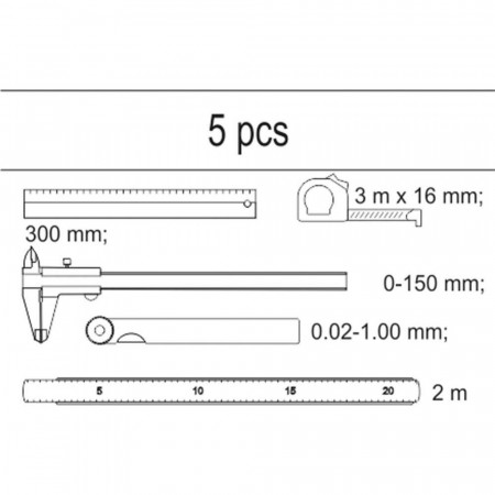 Комплект измервателни инструменти YATO, 5 части