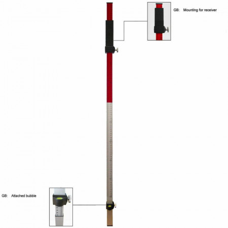 Телескопична лата ADA, 2.4 м, стойка за лазерен приемник и нивелираща либела