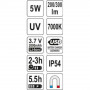 LED фенерче YATO, 5W, COB, UV, 300 lm, USB