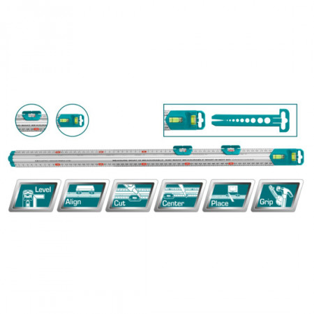 Алуминиева линия с нивелир TOTAL, многофункционална, 600 мм