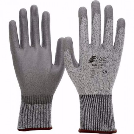 Ръкавици противосрезни NITRAS, трико-PU, сиви
