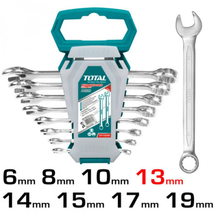 Комплект комбинирани ключове TOTAL Industrial, SW 6 - 19 мм, 8 части