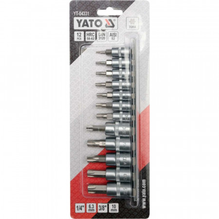 Комплект бит вложки 1/4 " + 3/8", TORX, YATO, 12 части