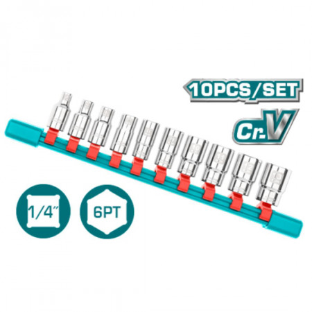 Комплект вложки TOTAL INDUSTRIAL, CrV, 1/4", 10 части