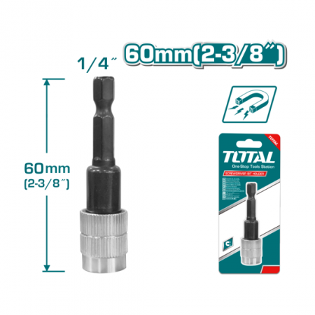 Бит държач магнитен TOTAL, quick-release, 1/4", 60 mm