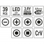 Акумулаторна отвертка YATO YT 27930, прецизна + аксесоари, 3.6 V, 39 части