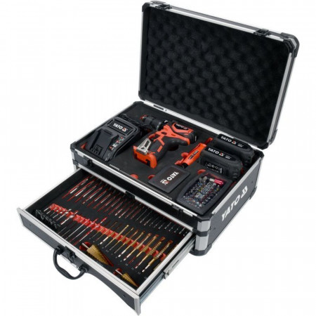 Акумулаторен ударен винтоверт YATO 82797, 18 V, 2 x 2 Ah, безчетков + 126 аксесоара