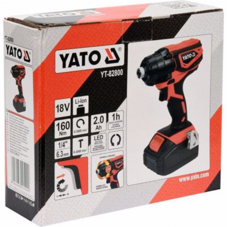 Акумулаторен ударен винтоверт YATO 82800, 1/4" HEX, 18 V, 1 х 2 Аh