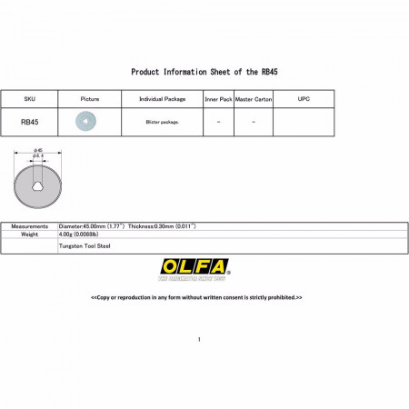 Режеща пластина, OLFA RB45, 10 бр.