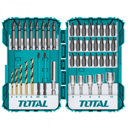 Комплект за винтоверт, битове и вложки, HEX, TOTAL INDUSTRIAL, 45 части