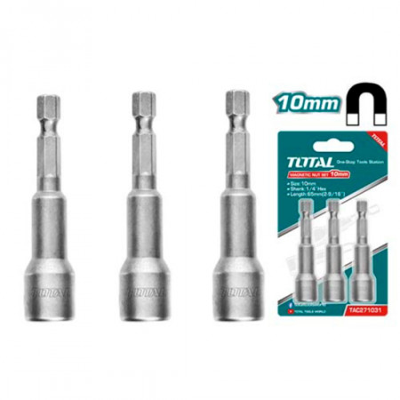 Комплект магнитни вложки TOTAL, 1/4", SW 10 x 65 мм, 3 части