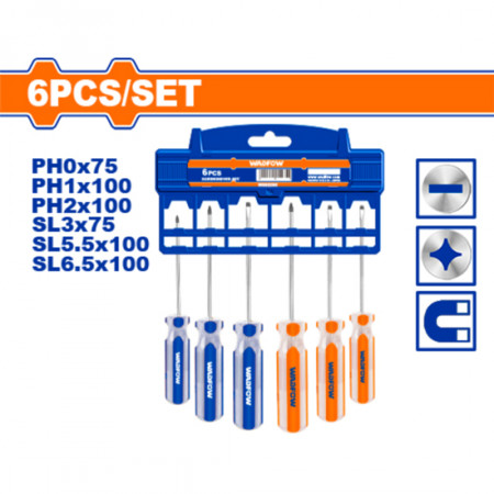 Комплект отвертки, намагнитизирани, WADFOW, 45N, SL, PH, 6 части