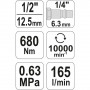 Пневматичен ударен мини гайковерт YATO 09513, 1/2", 680 Nm