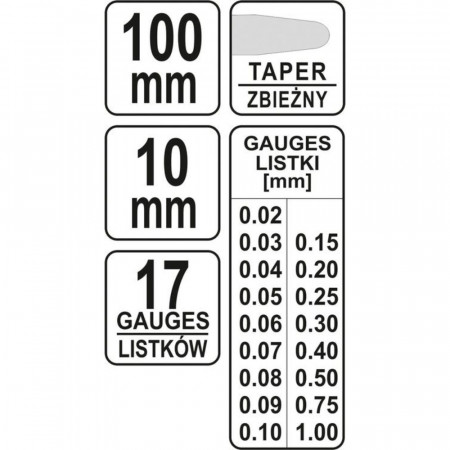 Луфтомер YATO, YT 7220, 0.02 - 1.0, 17 пластини, 100 мм