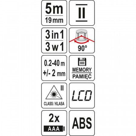Комбинирана лазерна ролетка YATO, 3 в 1, 40 м