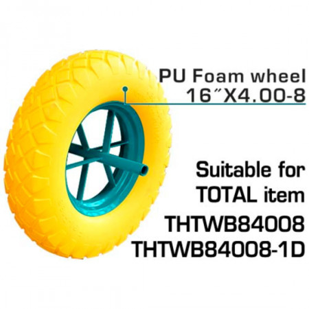 Колело за ръчна количка TOTAL Industrial, PU, 130 кг, Ф 400 мм