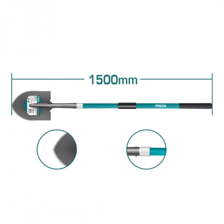 Лопата с остър връх TOTAL, дръжка фибростъкло, 150 см