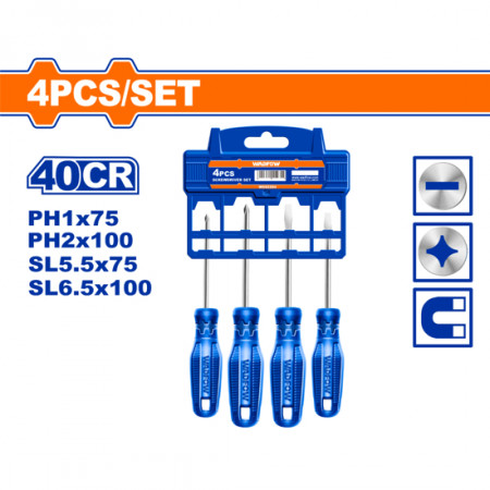 Комплект отвертки, намагнитизирани, WADFOW, SL, PH, 4 части