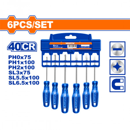 Комплект отвертки, намагнитизирани, WADFOW, SL, PH, 6 части