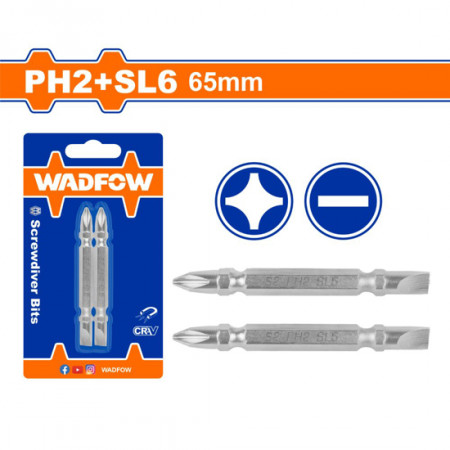 Бит накрайник двустранен WADFOW, PH2 + SL6.0 x 65 мм, 2 броя