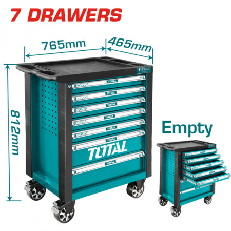 Количка за инструменти TOTAL INDUSTRIAL, 7 чекмеджета, празна