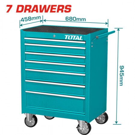 Количка за инструменти TOTAL Industrial, 7 чекмеджета, празна
