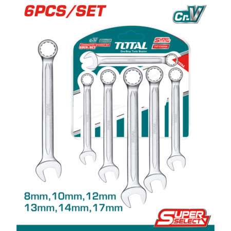 Комплект комбинирани ключове TOTAL INDUSTRIAL, SW 8 - 17 мм, 6 части